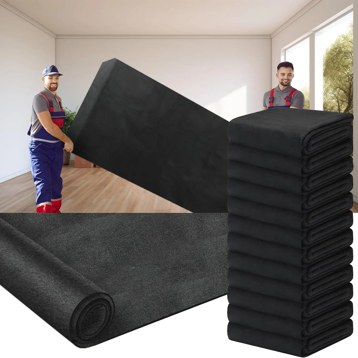 12 count 80" x 72"  Moving Blankets Heavy Duty Packing Blankets Textile Shipping Furniture Pads Furniture Covers Essentials for Protecting Wrapping Moving Supplies, Black