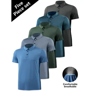 [5-piece set] fashionable new POLO short-sleeved golf sports casual men's spring and summer new lapel short sleeves wear leisure top stylish oversized men