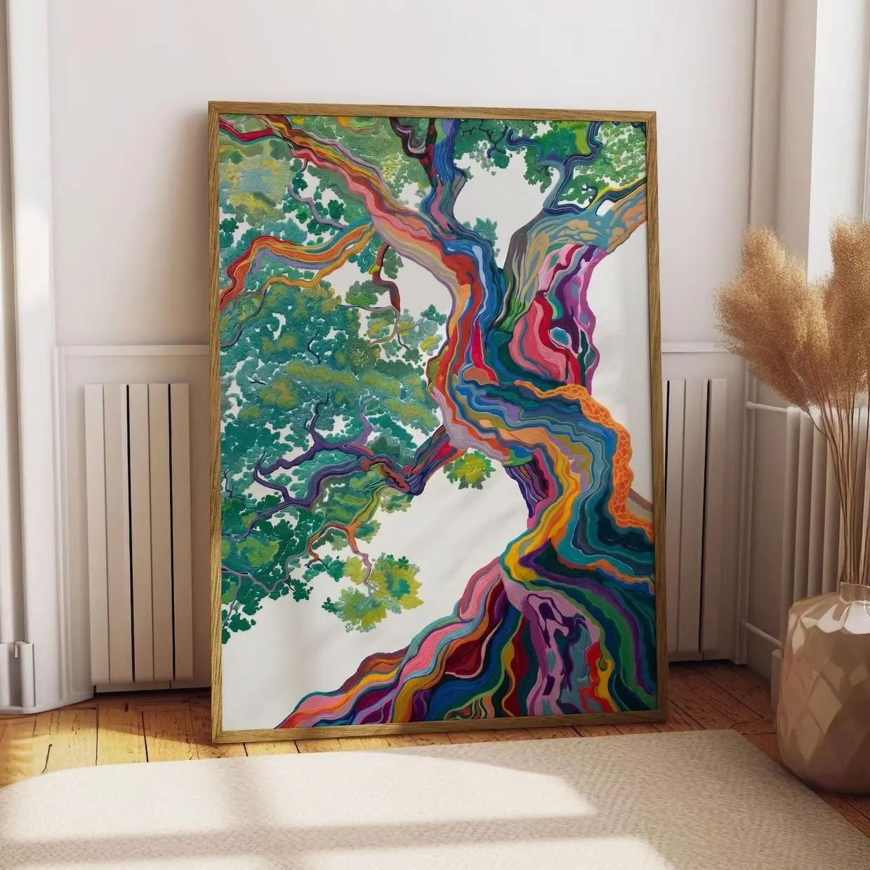 Rainbow Tree Wall Art, Colorful Botanical Poster, Contemporary Nature Decor | Frameless Poster H