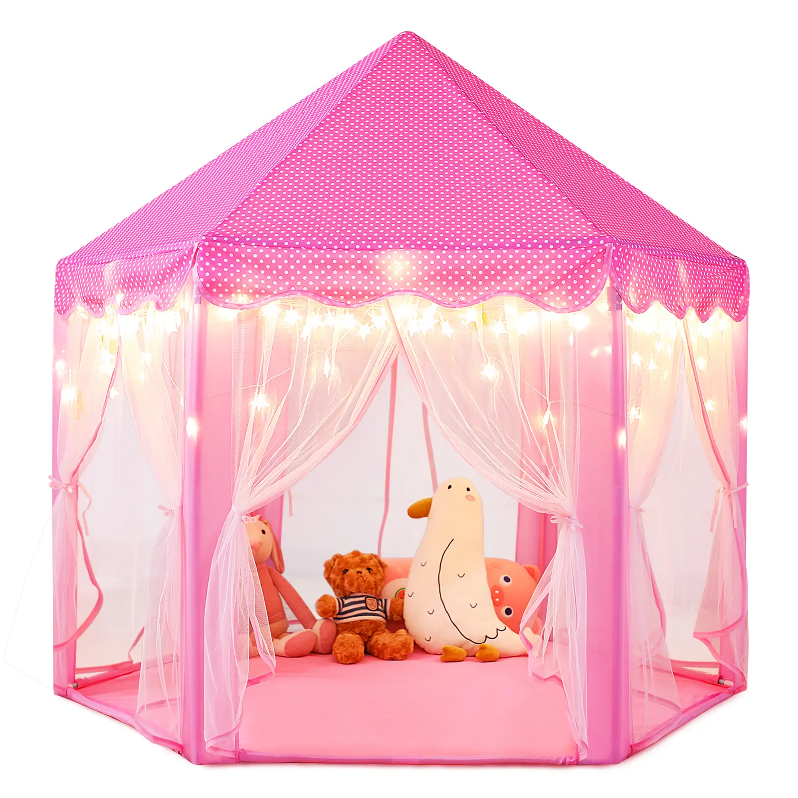 Sumbababy Princess Kids Tent Pink Castle House with Fairy Star Lights for Girl Playhouse Indoor Outdoor Game Fun Perfect Toy Gifts for Kids
