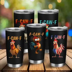 BNB F-Caw-F Funny Tumbler, Funny Chicken F-CAW-F Cup,  20oz Insulated Stainless Steel Travel Cup, Crazy Rooster, Sarcastic Farm Animal Cup, Adult Humor Rooster Mug, Lover Halloween Gift, Crow Witchy Mug