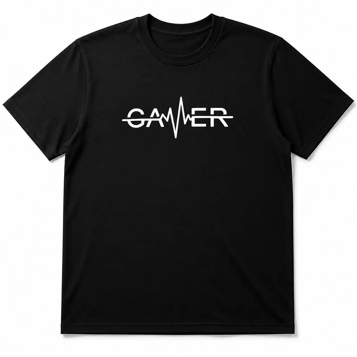 Gamer T-Shirt - Black Short Sleeve Crew Neck with White "Gamer" Design, Casual Style for Everyday Wear