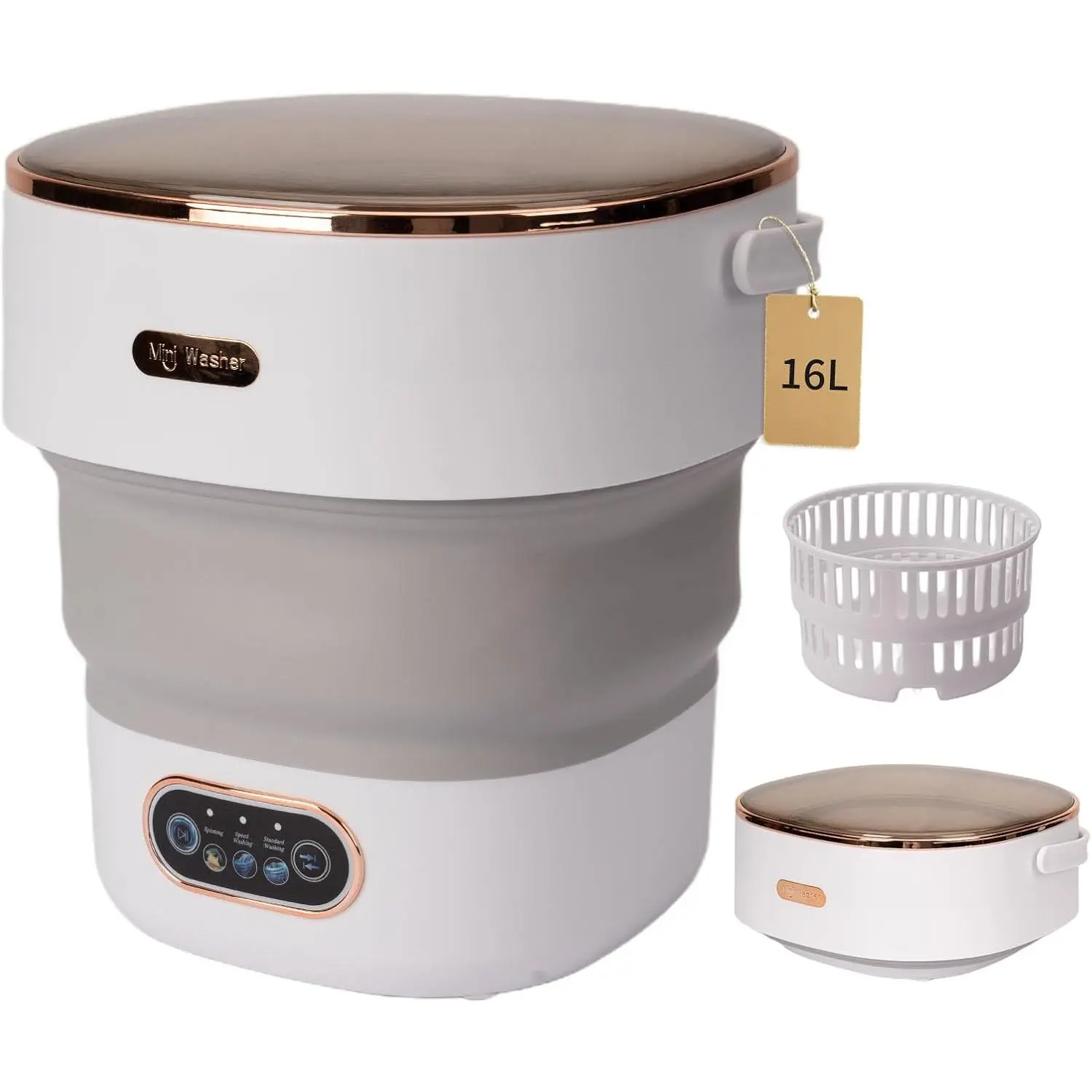 16L Large Capacity Foldable Mini Washing Machine - 12x13 in Space Saving Gentle Wash Unit with 3 Cleaning Modes, High Frequency Pulsation for Underwear, Apartment, Dorm Use