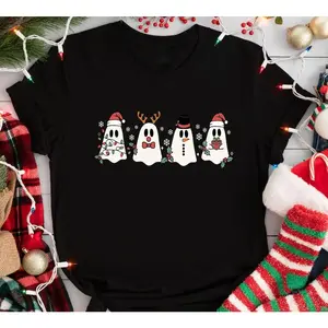 Delivered after Christmas-Fashion "Ghost of Christmas" Shirt - Spirit of Christmas Reindeer Ghost Santa Design Trendy Casual Holiday Apparel