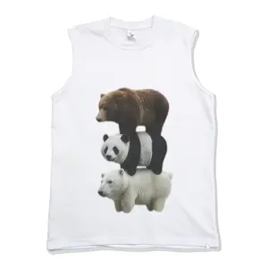 Men's Bear Panda Stack Sleeveless Tank Top, Cool Animal Totem Graphic Tee, Casual Workout Shirt for Gym, Outdoor & Daily Wear