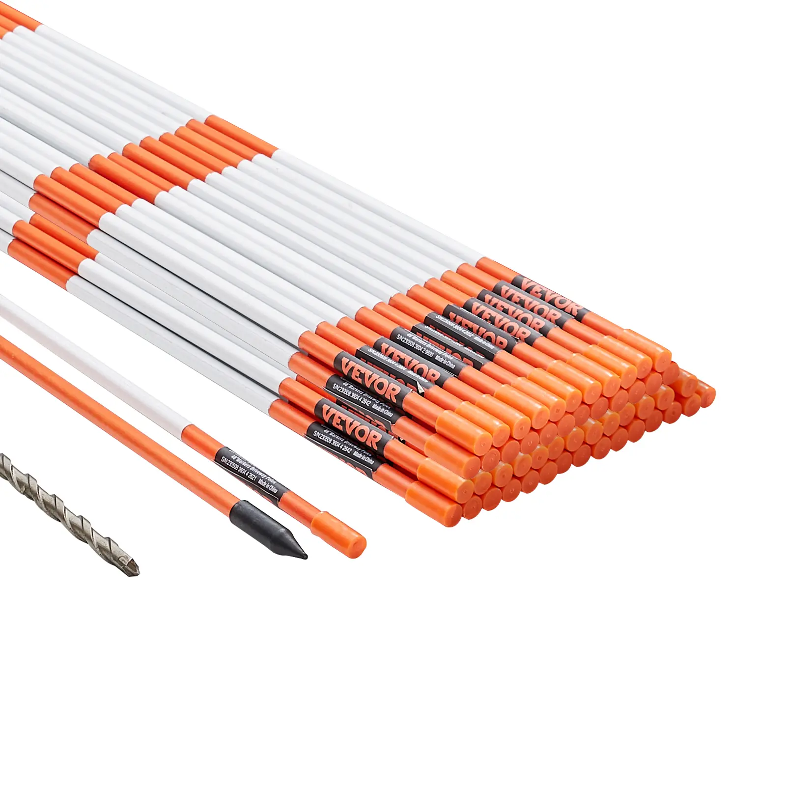 VEVOR Lightweight and Strong Fiberglass Driveway Markers, 50 PCS 47.8"/121.5 cm High 0.4in Diameter Orange UV-Resistant Reflective Snow Stakes, 12in Steel Drill Bit & Protection Gloves for Farms, Courtyards