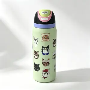 Owala FreeSip 32oz Stainless Steel Insulated Bottle, Leak-Proof, Straw Cup, Sports Cup, BPA Free, Ideal For Fitness And Travel, Perfect Choice For Sports Enthusiasts, Cute Cat Head Design