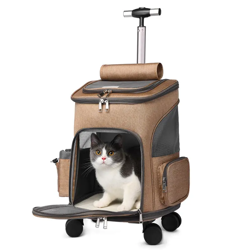 Rolling Cat Backpack Carrier with Wheels – Foldable Trolley Pet Travel Bag