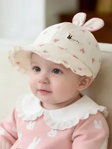Baby Hat Spring Autumn Cartoon Cute Baby Bonnet with Bunny Ears Sun Protection Cap Lucky Rabbit Fisherman Hat Sunhat Suitable for Outdoor Play Walking Travel 6-24 Months