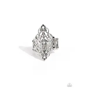 Curled Crown - Silver Filigree Ring - Paparazzi