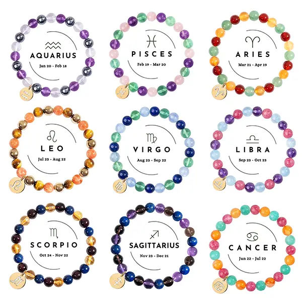 12 Zodiac Sign Constellation Crystal Bracelet | 8mm Astrology Bracelet for Aries, Taurus, Gemini, Cancer, Leo, Virgo, Libra, Scorpio, Sagittarius, Cap