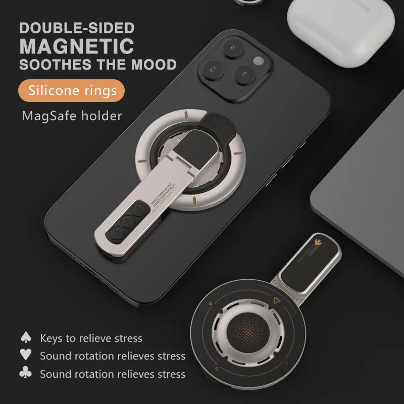 Double-Sided Magnetic 360° Rotating Phone Ring Stand, Desktop Foldable Portable Design, Key Press Stress Relief Tool, Multifunctional
