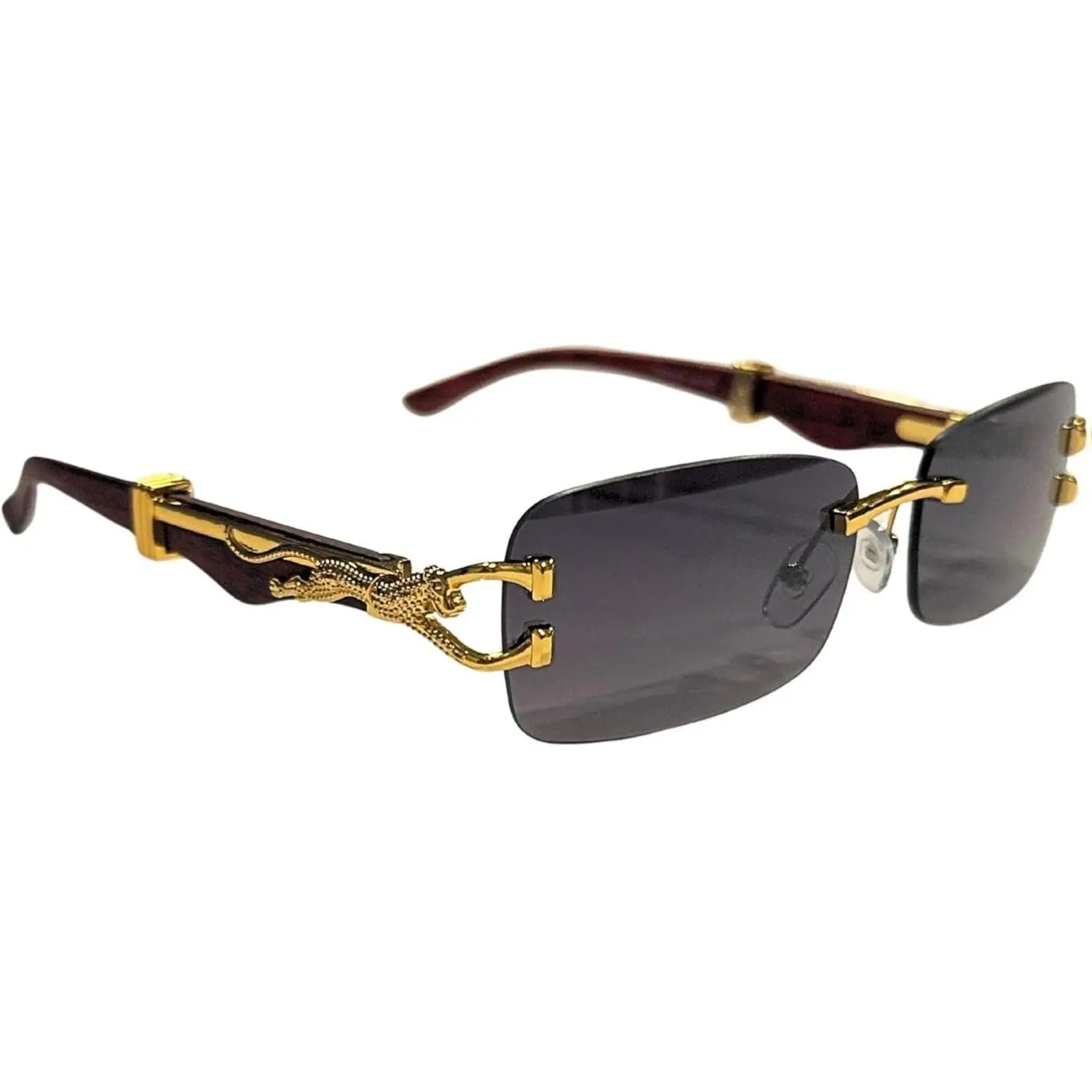 Luxury Rectangle Sunglasses for Men & Women - Unisex Designer Shades with Gold Cheetah Frame - High-End Fashion Eyewear - Bold Rectangle Style - Premium Wood-Look Plastic Frame - Everyday Luxury - Gold Cheetah Detail - Exclusive Designer Accent