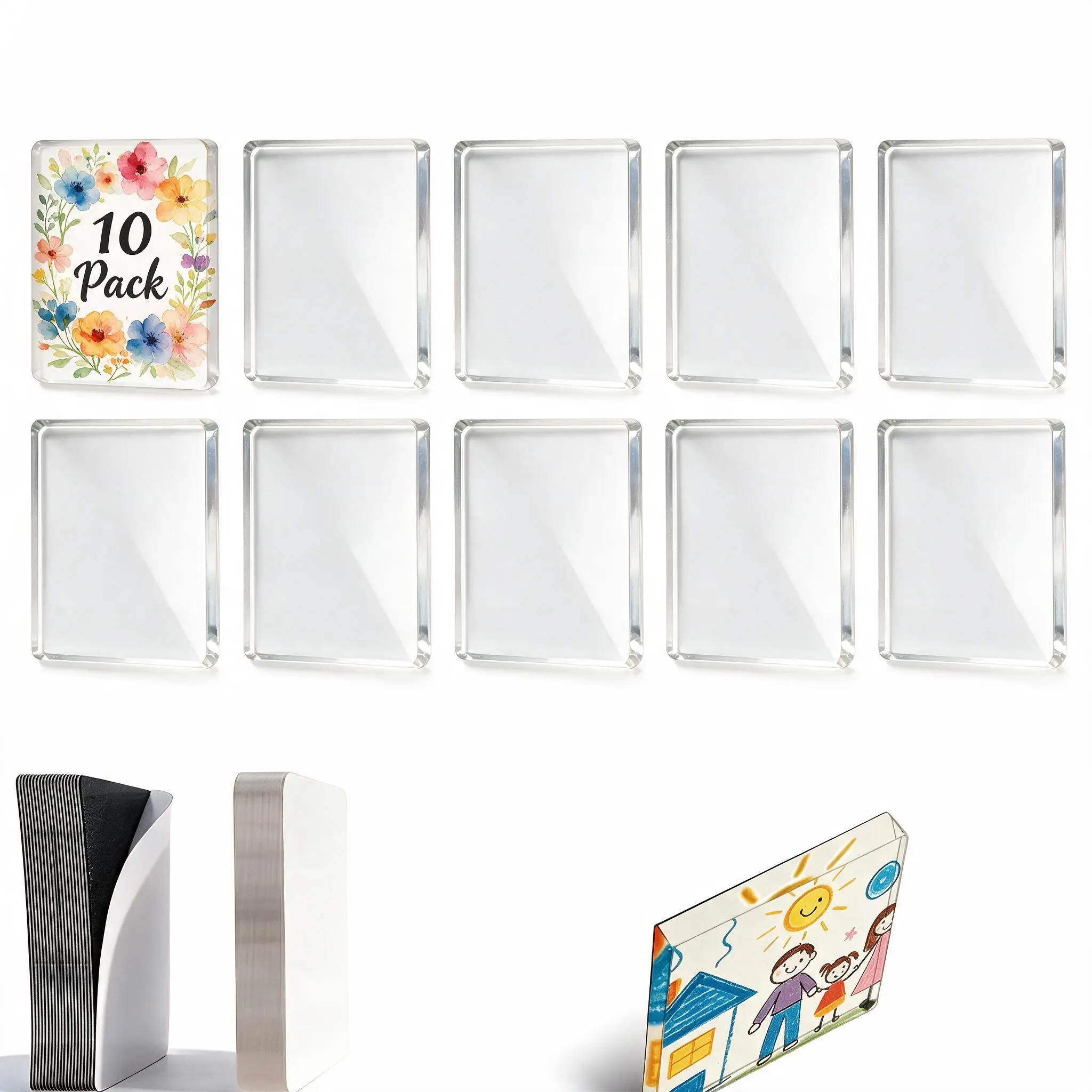 2"x2" Clear Acrylic DIY Fridge Magnets | Magnetic Photo Frames with Adhesive Backing, Square Craft Magnets for Kitchen, Classroom, Dorm & Back to School Decor