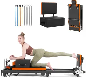 Pilates Reformer Machine 79" Home Studio Pilates Equipment with 5 Resistance Springs, Jump Board & Pilates Box, Heavy Duty 300 lbs Capacity, Space Saving Design for Home Gym