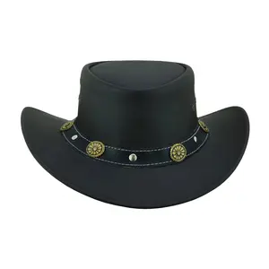 Capri Leather Cowboy Hat for Men & Women – Genuine Leather Western Outback Hat with Shapeable Brim & Chinstrap
