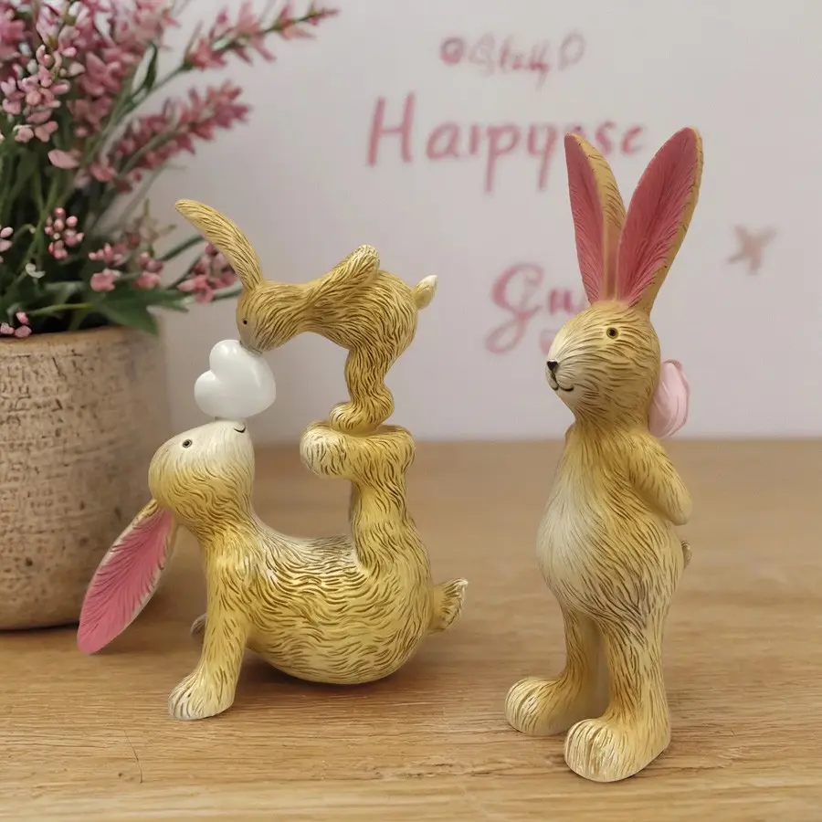 Cute Bunny Rabbit Figurine, Cozy Healing Style, Easter Atmosphere Decor, Desktop Fun Accent, Parent-Child Emotional Transmission, Daily Decoration, Ornaments