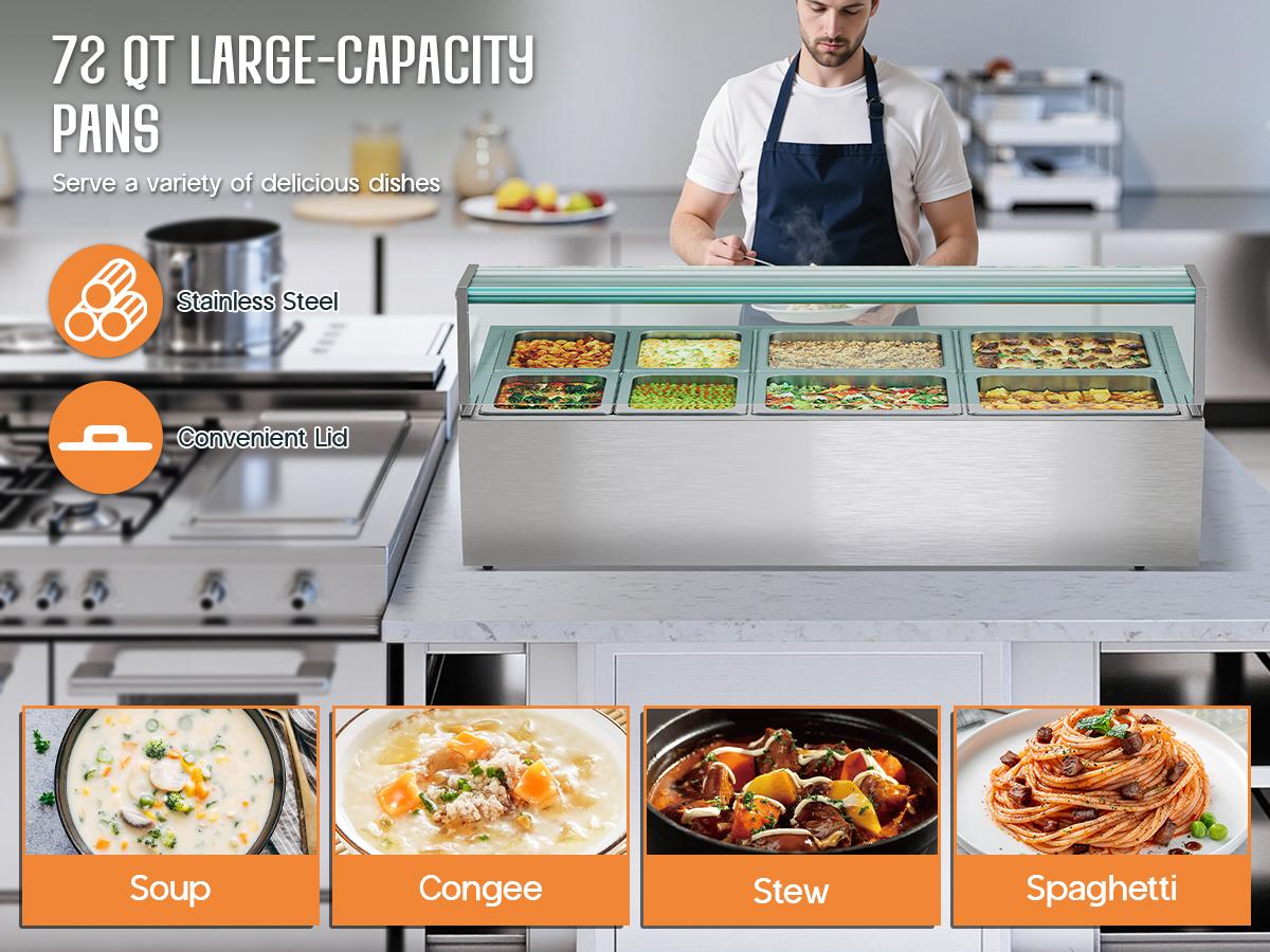 [Spring Sale] AMERLIFE 4/8/12-Pan  48/72/96QT Commercial Food Warmer, 1200/1500/1800W Stainless Steel Steam Table with Top Shelf, Lids, Food Tongs, Undershelf, Wheels, 110V Temp Control for Catering