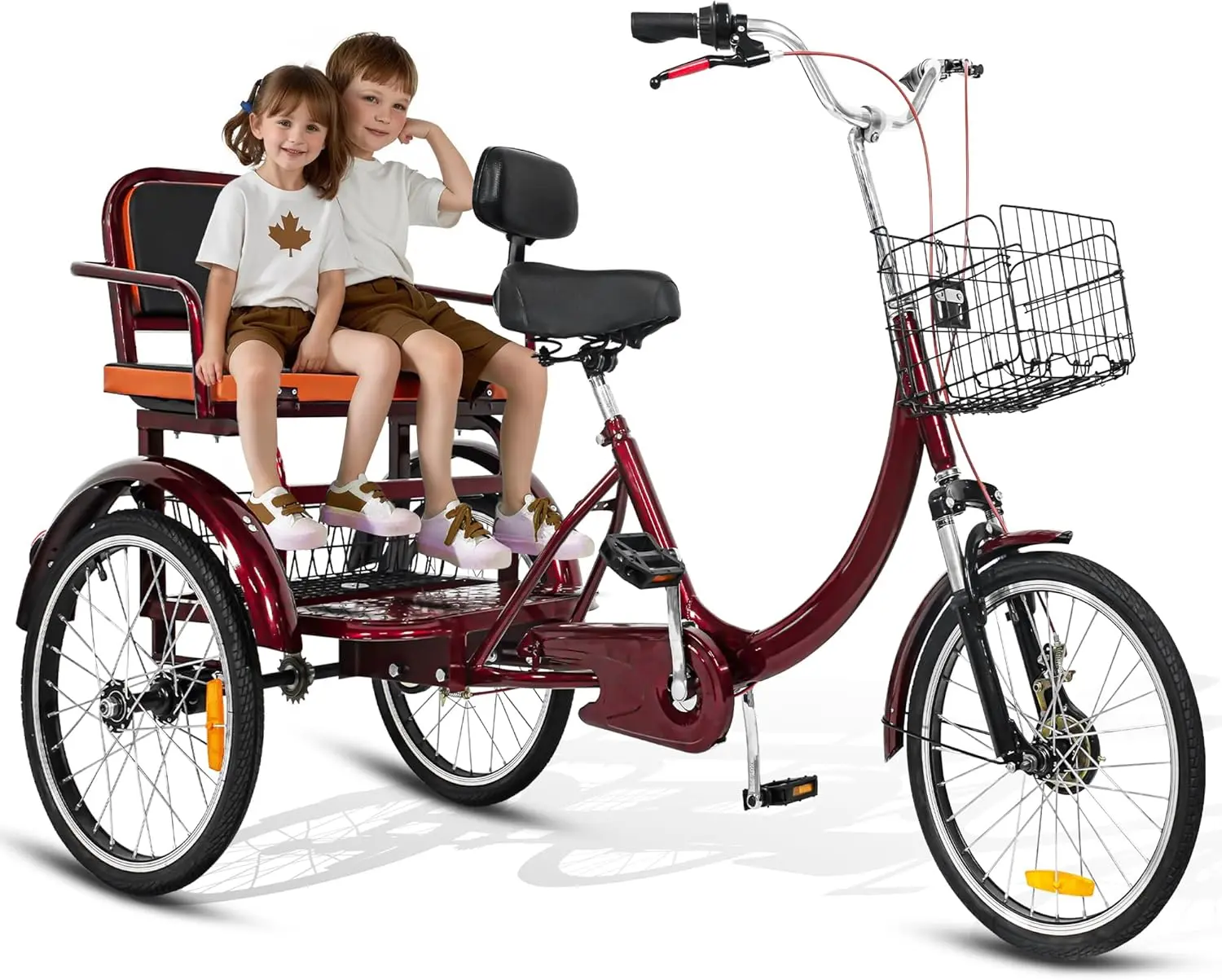 GFESH Adult Tricycle, 20 Inch 3-Wheel Bikes, Trike for Adults with Seat, Low Step-Through Cruiser Bike with Front and Rear Baskets, Adult Tricycles for Women, Seniors, Men