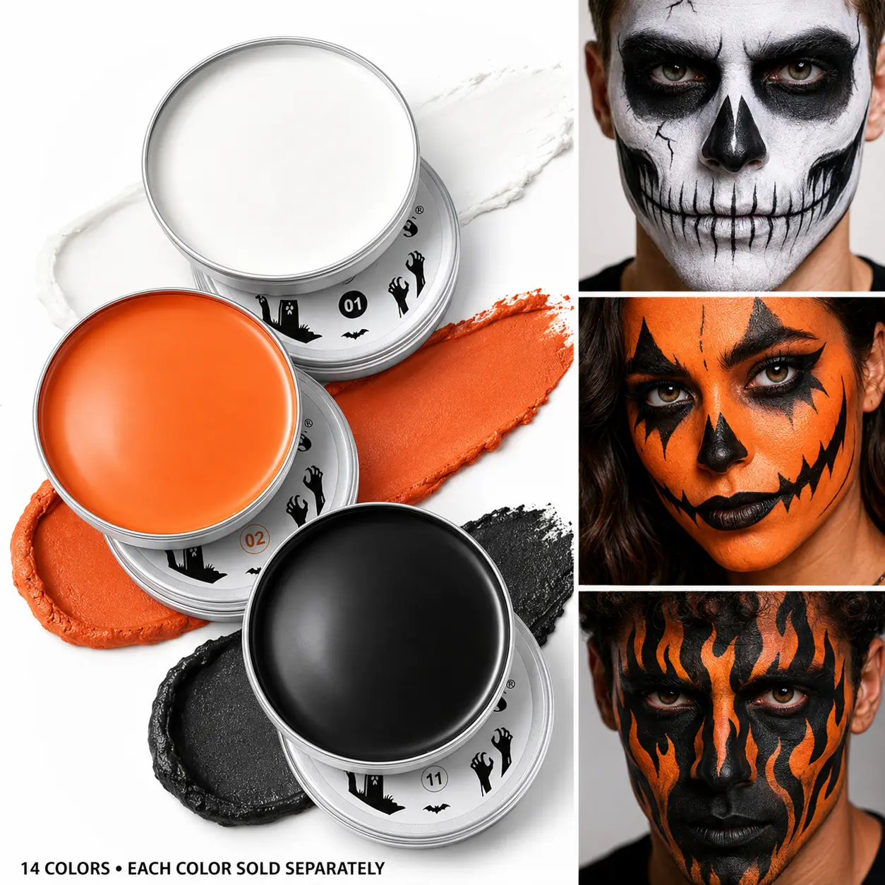Halloween Face & Body Paint – Color Cream Makeup, Easy Blend & Washable Costume Makeup for Cosplay, Parties & Festivals (1PC)