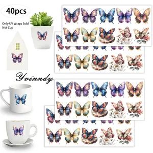 40Pcs/set Butterfly Iron On Stickers For Cup Be Waterproof UV DTF Printable Vinyl Paper Fun Designs Durable Construction Long-Lasting Adhesion Must-Have For Craft Enthusiasts Cups Mugs Sticker Sold Only Sticker Not Cup