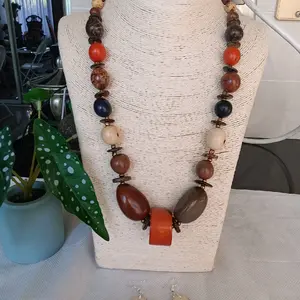 Artisanal Tagua Nut Necklace, Earrings, Multicolor, handmade in Ecuador Organic jewelry