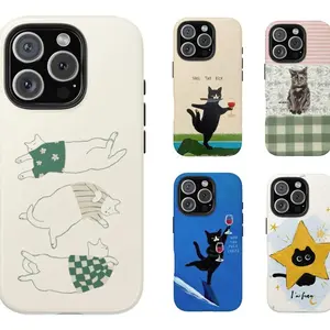 Whimsical Cat Phone Case, Cute Sleeping Cat Illustration, Vintage Floral Cottagecore Aesthetic Cover for iPhone 17 Pro Max 17 Air 17Pro 16 15 14 13 12 11 Pro Max & Samsung Galaxy