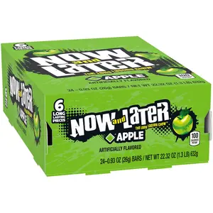 Now and Later Original Taffy Chews Candy Apple Flavor 0.93 Bar 22.32 Ounce Pack of 24 Bite-Sized Individually Wrapped Squares Long Lasting Chewy Treats