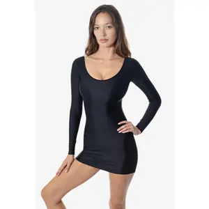 RNT3628 - Nylon Tricot Double U-Neck L/S Mini Dress