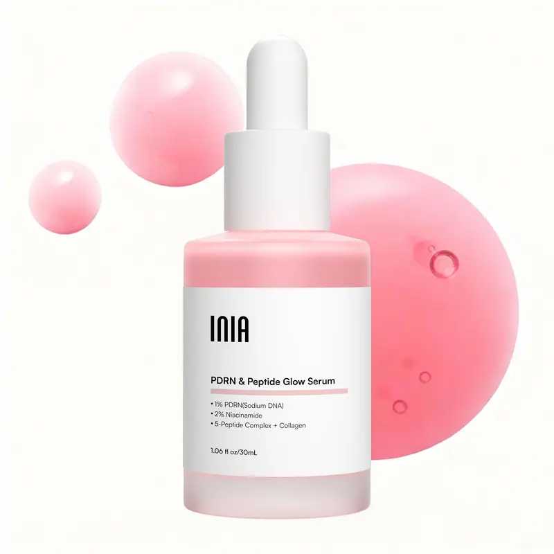 INIA PDRN + Peptide Brightening Serum for Adults - Niacinamide Boost, Salmon DNA Infused, Galactomyces Ferment Filtrate, Sensitive-Safe, Moisturizing, Tone-Evening, Easy Glide Serum Texture, Layerable with Sunscreen & Makeup, All Skin Types Suitable