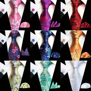 Elegant Men's 3pcs Tie Set with Floral Design - Includes Necktie, Pocket Square & Cufflinks for Weddings And Business Events