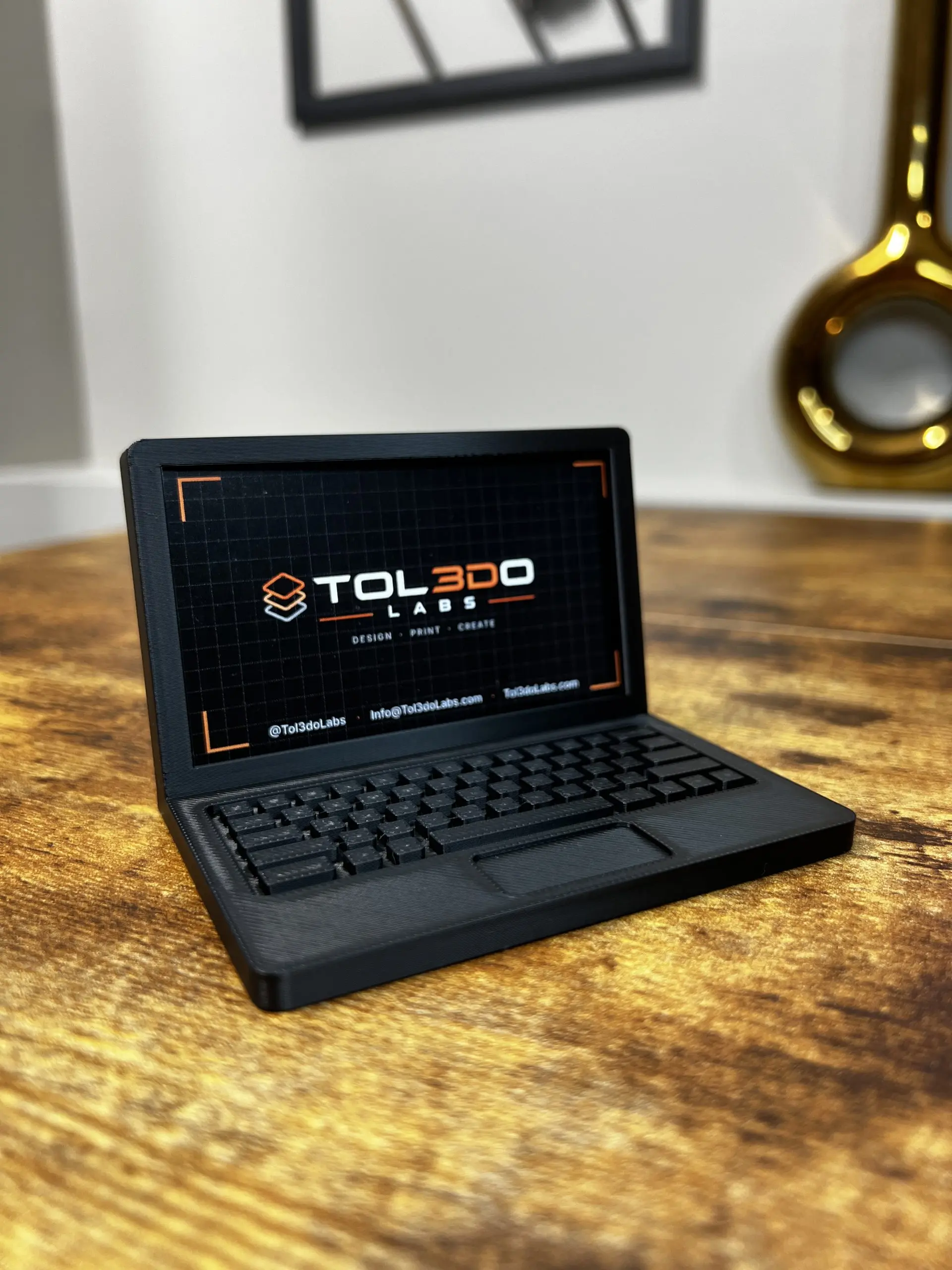 Black Laptop Business Card Holder, Tech Desk Display for Offices and Professionals