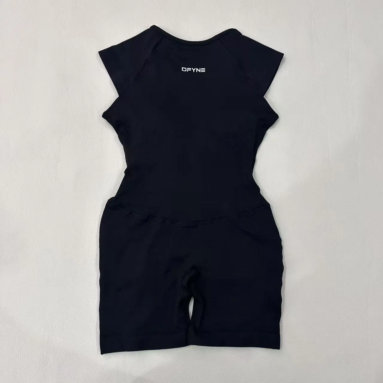 DFYNE Women’s Seamless Short Sleeve Bodysuit Romper Black | Sculpting One Piece Workout Jumpsuit | Stretch Yoga Fitness Activewear | Body Contouring Gym Outfit for Women | Pilates, Running, Training, Sportswear & Everyday Casual Wear
