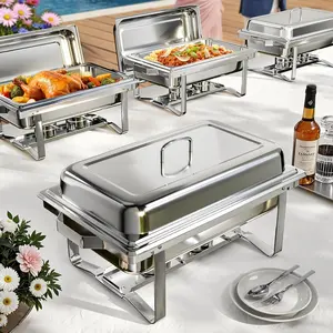 Chafing Dishes for Buffet 4 Pack, 9QT Chafing Dish High Grade Stainless Steel Chafer Complete Set,Steel Handle, Catering Events Complete Buffet Warmer Set (, 4)