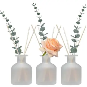 Reed Diffuser-3pcs Reed Diffuser Empty Bottles with 28 count Reed Diffuser Sticks- Refillable Diffuser Bottles -Diffuser Jars for  Oil  Decoration Girl Women (Frosted Glass)