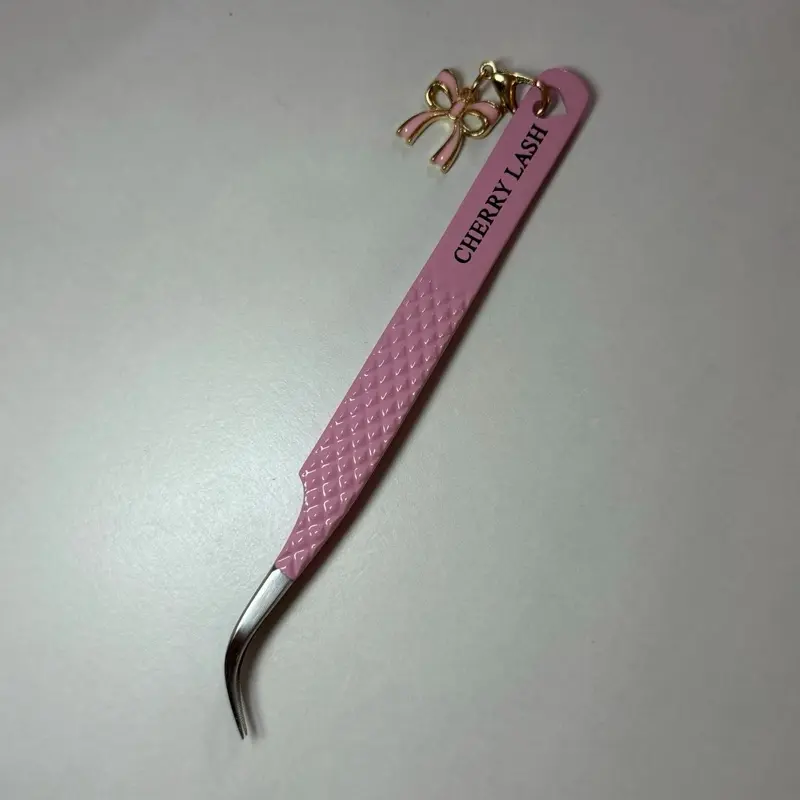 Cherry Lash Pink Tweezer with Charm Fiber Tip for Lash Extensions Precision Tool