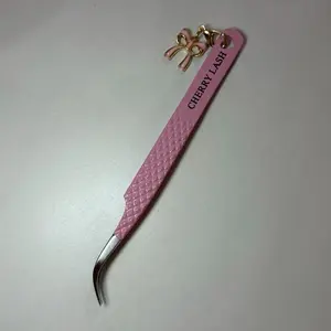 Cherry Lash Pink Tweezer with Charm Fiber Tip for Lash Extensions Precision Tool