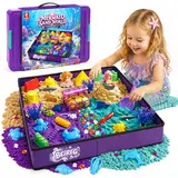 BEIREG Mermaid Kingdom Sensory Bin Sand Gift Set for Girls - 58PCS Mess-Free Kit, 2-3lbs Magic Sand, 18 Castle & Marine Molds, Lidded Foldable Sandbox, Treasure Chest, Underwater Toys (Ages 3-8 Cool Gifts for Kids to Boost Creativity & Fine Motor Skills),