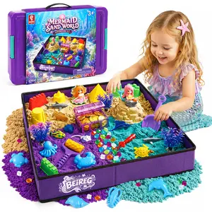 BEIREG Mermaid & Unicorn Sensory Sand Kit - 3-Style Sandbox Options, 2-3lbs Sand, Full Molds & Tools Set, Non-Toxic Mess-Free STEM Product, Animals & Nature Construction Little Gifts for Girls Ages 3-8 (Birthday Gift)