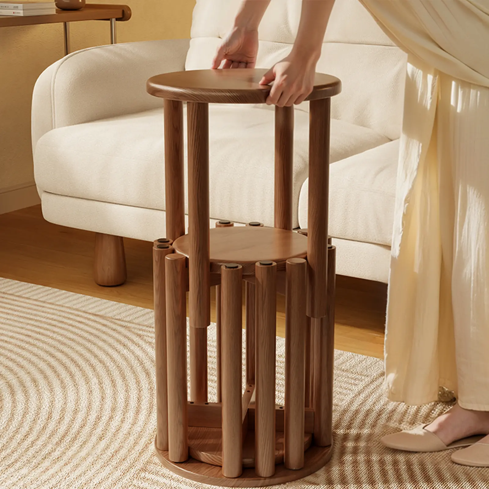 【Summer】Solid Wood Stools Set of 4,Wooden Stool,No Installation Required,Top Stackable Round Stools for Kitchen Island,Dining Room,Bedroom,Living Room