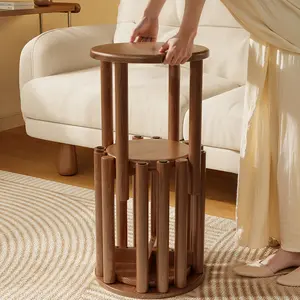 【Summer】Solid Wood Stools Set of 4,Wooden Stool,No Installation Required,Top Stackable Round Stools for Kitchen Island,Dining Room,Bedroom,Living Room