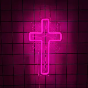 Cross Neon Sign, Jesus Led Neon Light for Wall Decor Home Bedroom USB Powered Light-Upside Down Cross Lights for Easter Christmas Wedding Decor