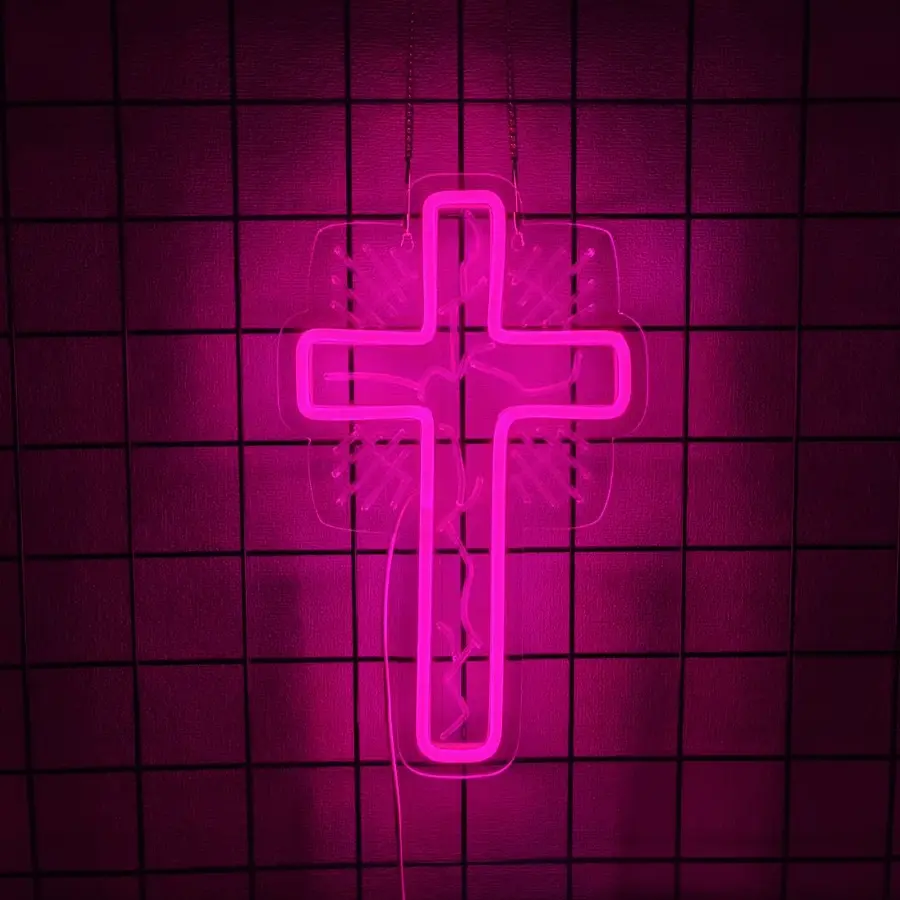 Cross Neon Sign, Jesus Led Neon Light Decorative Ambiance Lighting for Wall Decor Home Bedroom USB Powered Light-Upside Down Cross Lights for Easter Christmas Wedding Decor