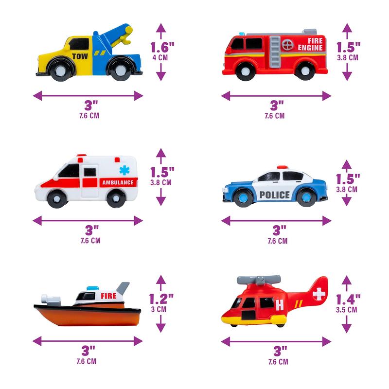 Emergency Cars Light Up Bath Toys, 6 Pack | Water-Activated Light Up Toys Flash & Change Color | Soft, Squeezable Baby & Toddler Bath Toys | Sensory Toys with Bath Lights for Kids Bath