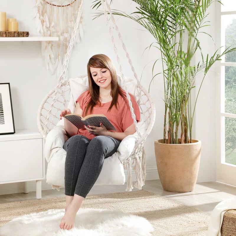 SONGMICS HOME Hanging Chair, Hammock Chair with Large, Thick Cushion, Boho Swing Chair for Bedroom, Patio, Balcony, Garden, Holds up to 264 lb, Accessories Included