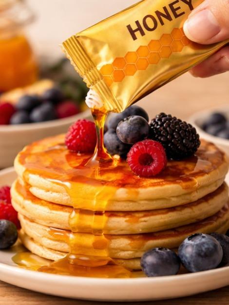 Energy Honey Pack with Royal Jelly and Bee Pollen, 12 Sachets, 20g Each, Rich Natural Sweetener for Tea, Perfect for New Year Healthy Habits and Winter Wellness, Convenient Single-Serve Packs for Travel, Work, or Daily Gym Use.