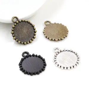 20pcs 12mm Inner Size Antique Bronze Black Silver Plated Simple Style Cabochon Base Cameo Setting Charms Pendant