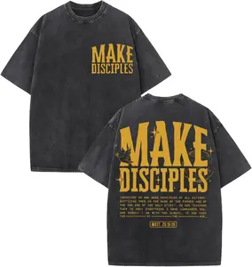 Men's Washed Cotton Heavyweight Short-Sleeve Round Neck Menswear T-Shirt - Vintage Christian Distressed Graphic Tee, Oversized Streetwear Faith Top for Casual Use, Christian Clothing, Tshirt