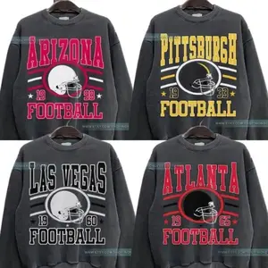 New Retro Style Varsity All Team Football Crewneck Sweatshirt - Gildan Dark Heather Color, Long Sleeve, Medium Clothing Length - Menswear, Graphic