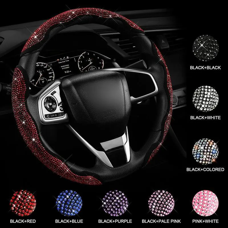 Edge Apparel Diamond Bling Car Steering Wheel Cover with Crystal Rhinestones,3PCS Segmented Steering Wheel Protector,Universal for 99%25 Cars for Women; Christmas Gift;Holiday Gift, car accessories for girls